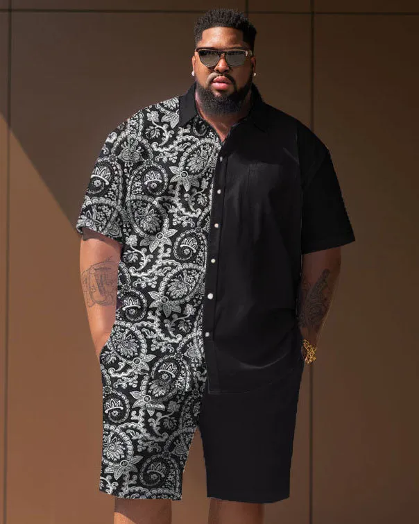 Big Men Casual Vacation Retro Pattern Short Sleeve Shirt Shorts Set sold by Biggmans