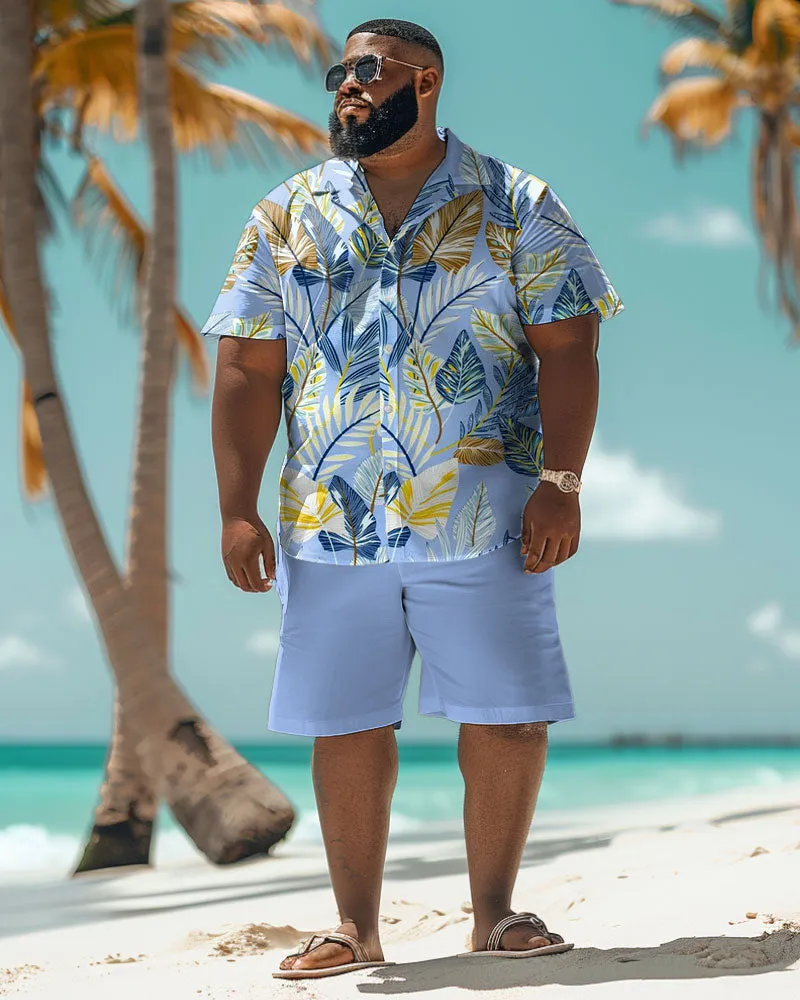 Men's Big and Tall Hawaiian Blue Tropical Leaf Print Shirt Shorts Set sold by Biggmans product image thumbnail 2