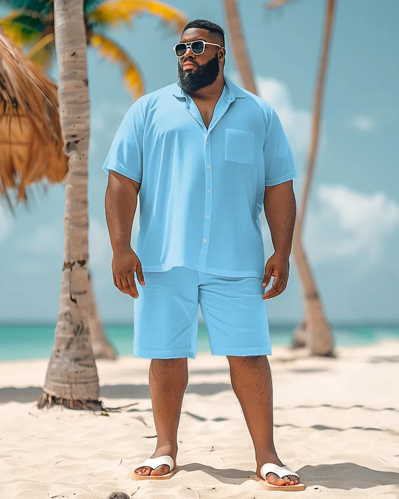 Men's Big and Tall Simple Solid Color Blue Shirt Shorts Set sold by Biggmans