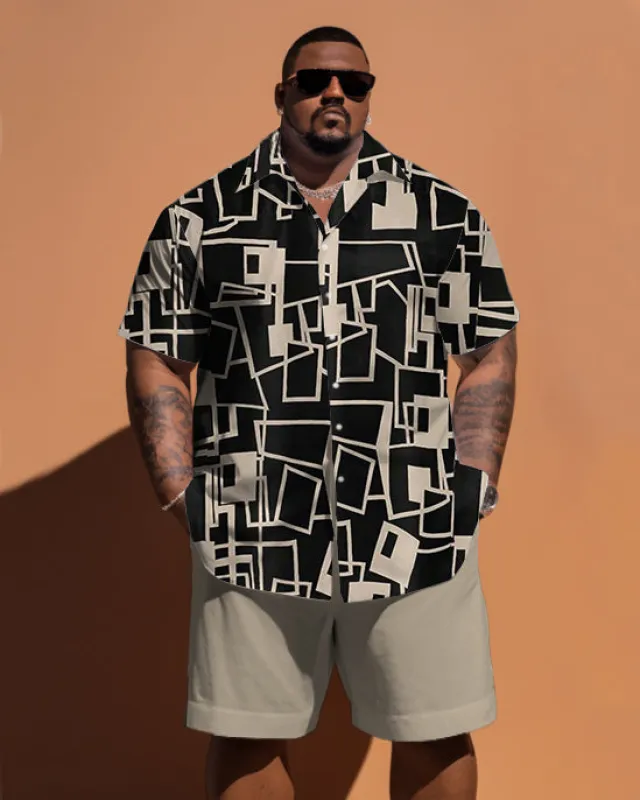 Big Guy's Simple Geometric Pattern Short Sleeve Shirt Shorts Set sold by Biggmans
