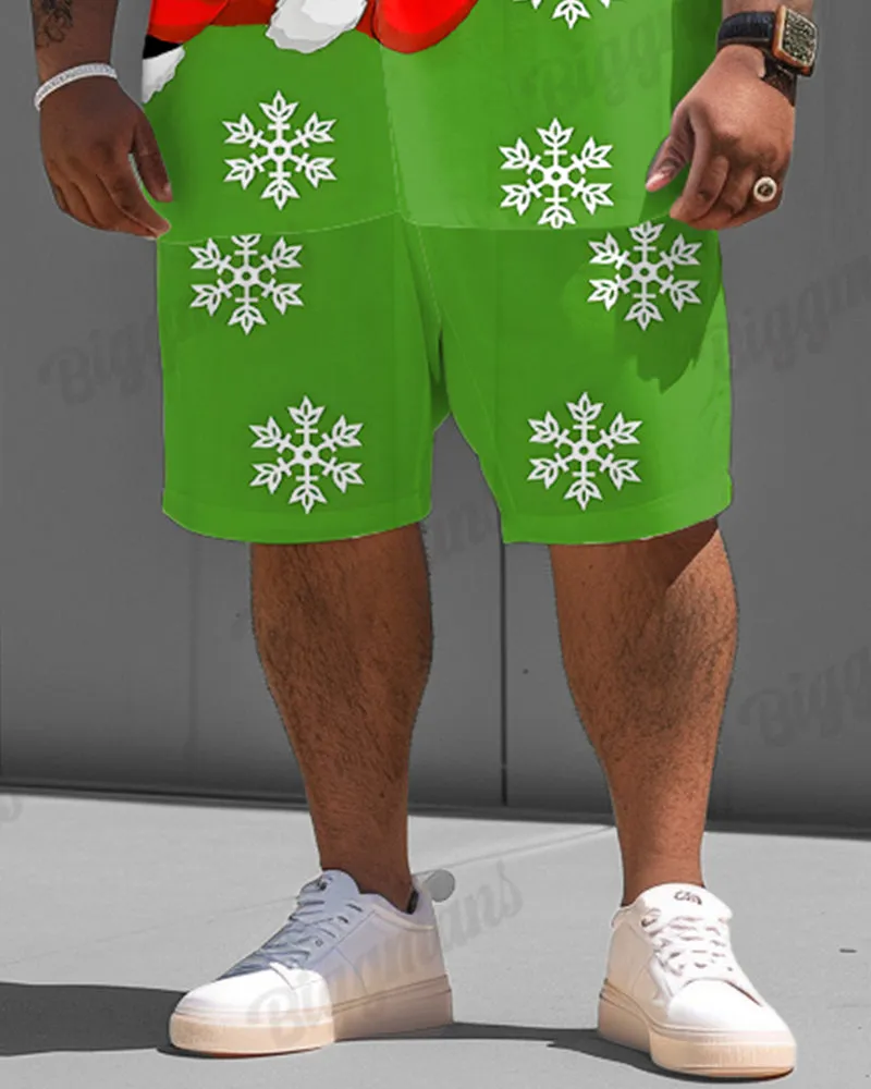 Big Guys Christmas Green Snowflake Santa Print Shirt Shorts Set sold by Biggmans product image thumbnail 3
