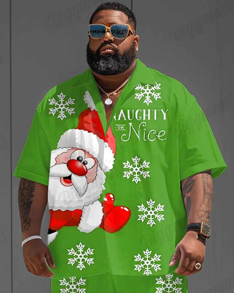 Big Guys Christmas Green Snowflake Santa Print Shirt Shorts Set sold by Biggmans product image thumbnail 2