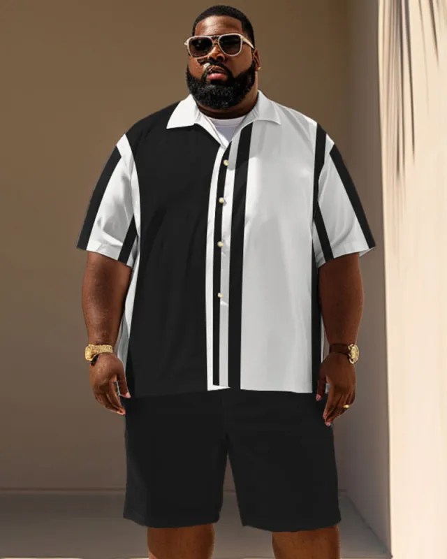 Big Men's Casual Simple Print Pocket Short Sleeve Shirt Shorts Set sold by Biggmans