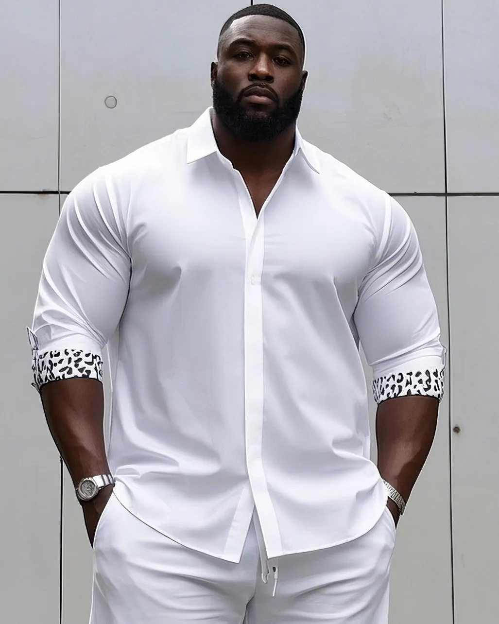 Men's plus-size casual daily long-sleeved shirt and shorts suit sold by Biggmans product image thumbnail 5