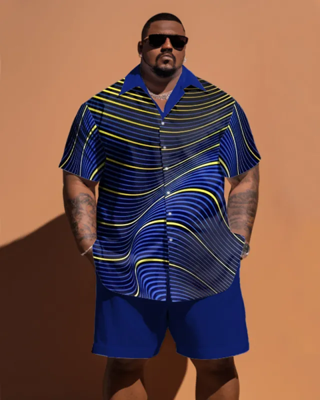 Big Guys Simple Geometric Pattern Short Sleeve Shirt Shorts Set sold by Biggmans