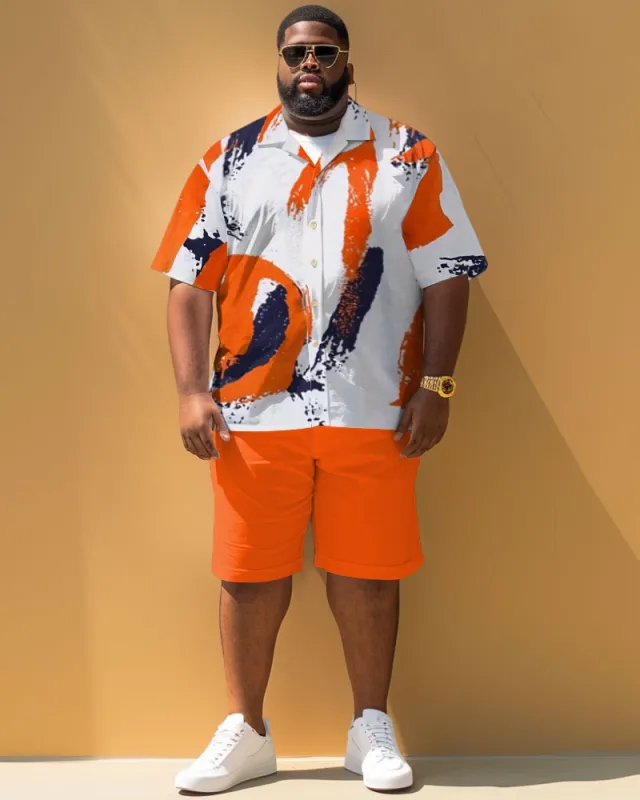 Big Men's Simple Art Brush Pattern Short Sleeve Shirt Shorts Set sold by Biggmans