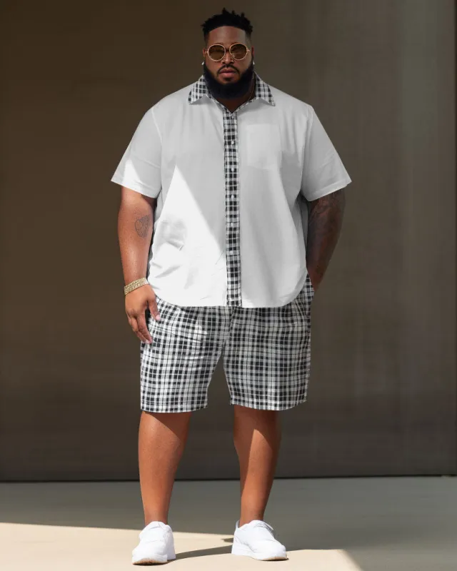 Big Guy Colorblock Short Sleeve Shirt & Houndstooth Shorts Set sold by Biggmans