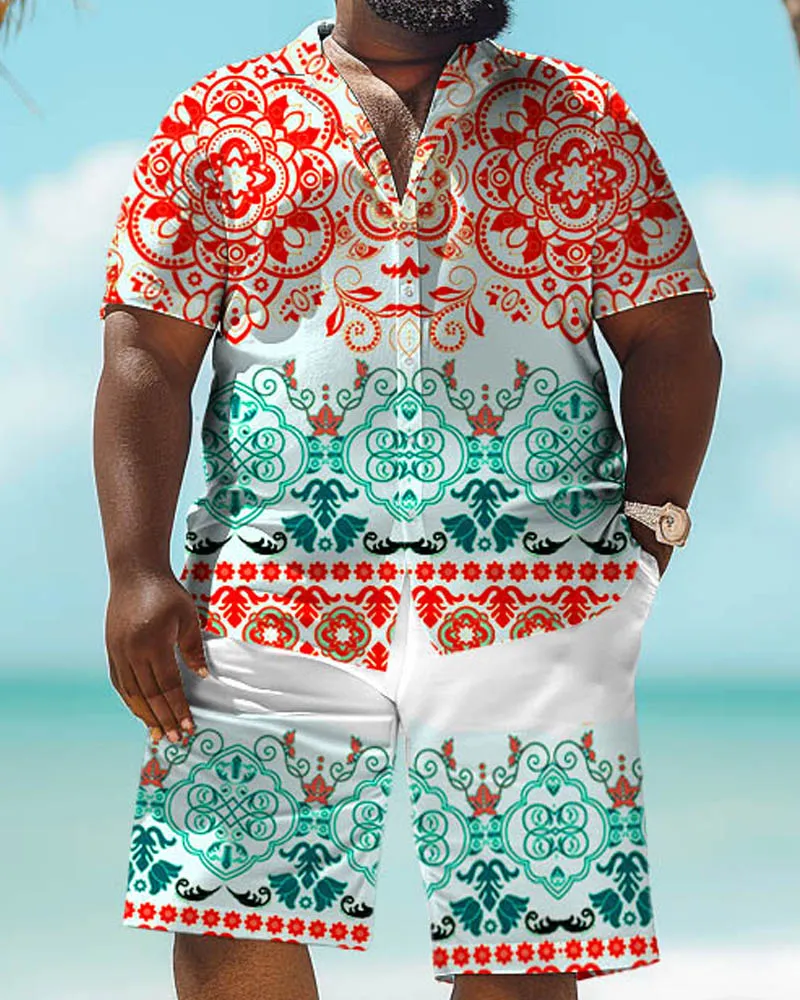 Men's Big Size Casual Floral Print Retro Short Sleeve Shirt Shorts Set sold by Biggmans product image thumbnail 2