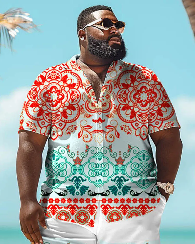 Men's Big Size Casual Floral Print Retro Short Sleeve Shirt Shorts Set sold by Biggmans product image thumbnail 3