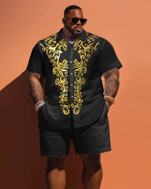 Big Men's Classic Pattern Short Sleeve Shirt Shorts Set sold by Biggmans