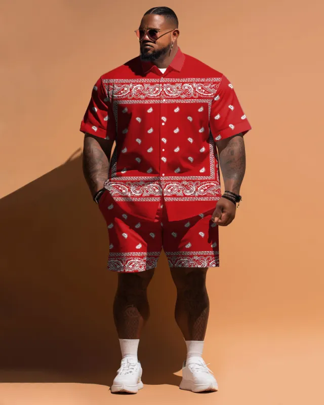 Big Menswear Casual Paisley Pattern Short Sleeve Shirt Shorts Set sold by Biggmans