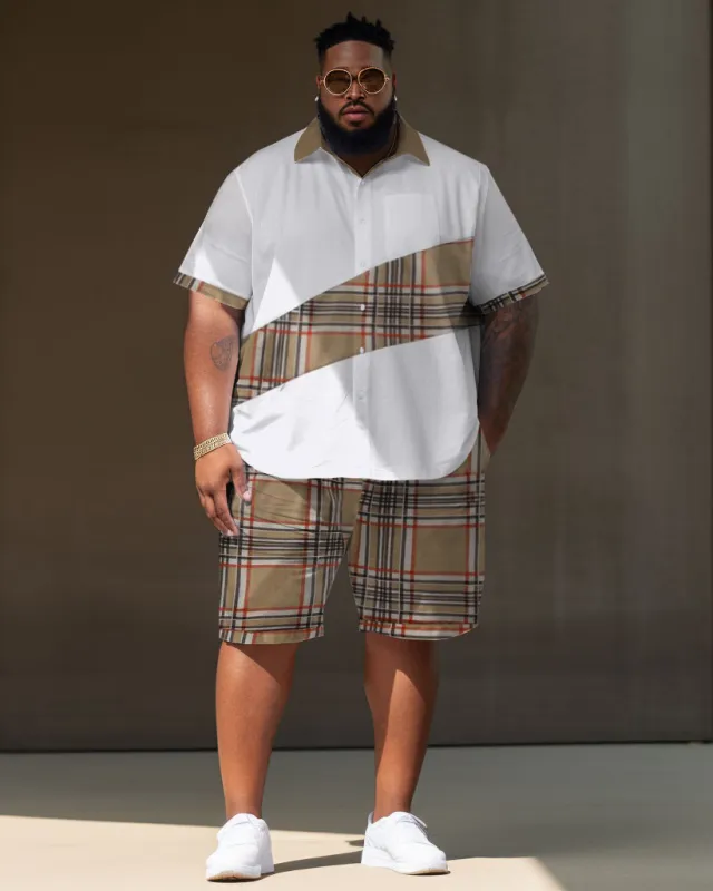 Big Men Color Block Short Sleeve Shirt and Plaid Shorts Set sold by Biggmans