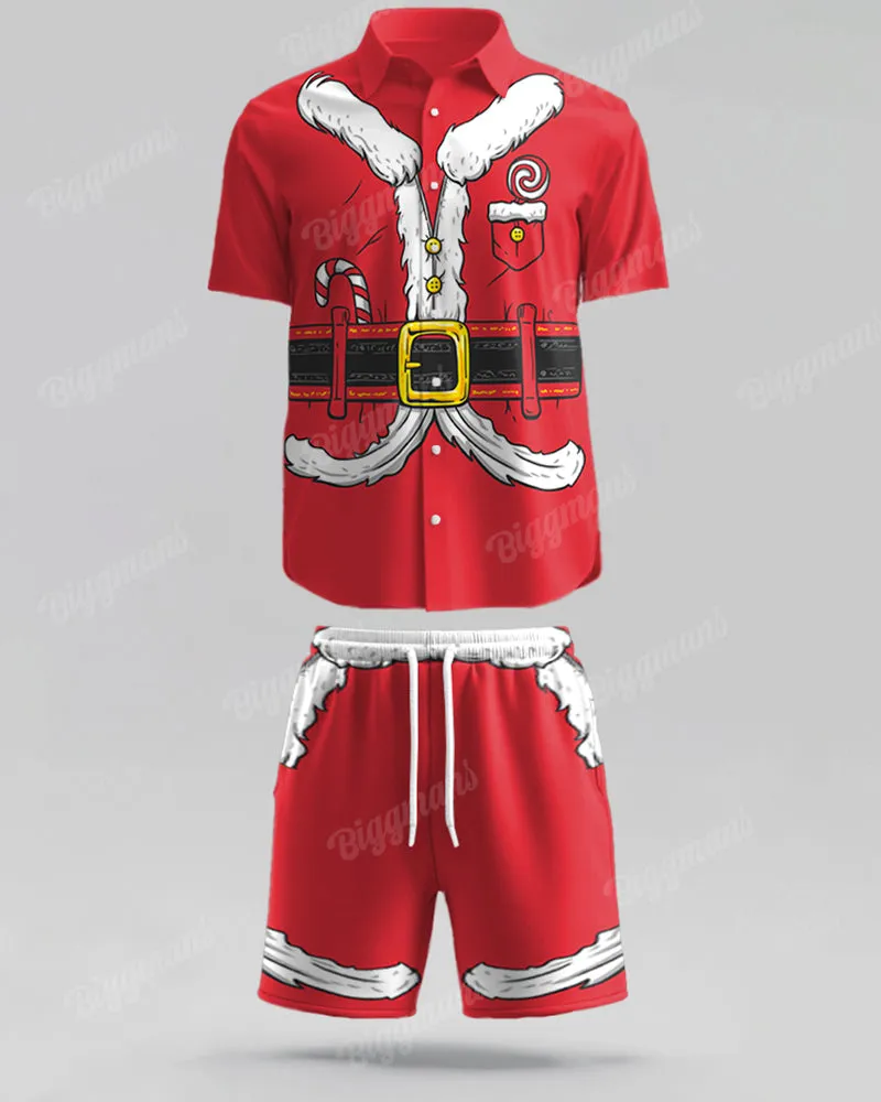 Big Guys Christmas Santa Claus Cosplay Shirt Shorts 2-Piece Set sold by Biggmans product image thumbnail 2