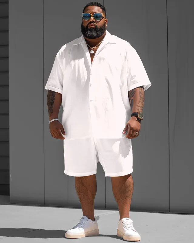 Big Guy Versatile White Solid Color Short Sleeve Shirt Shorts Set sold by Biggmans