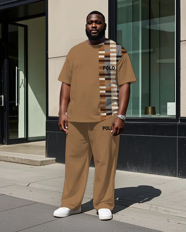 Big Men's Splicing Regular Plaid Style POLO Printed Short Sleeve T-shirt Pants Set sold by Biggmans