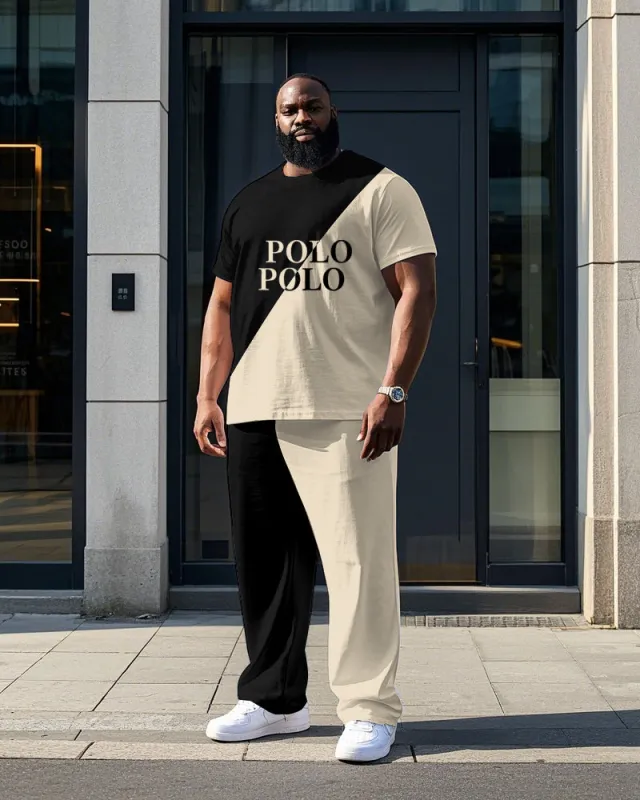 Men's Simple Splicing Color Block POLO Letter Printed Big and Tall Short Sleeve T-shirt Pants Set sold by Biggmans