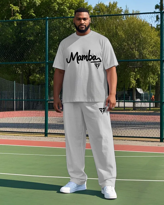 Men's Artistic Letter Mamba Triangle Pattern Printed Casual Big & Tall Short Sleeve T-shirt Pants Set sold by Biggmans