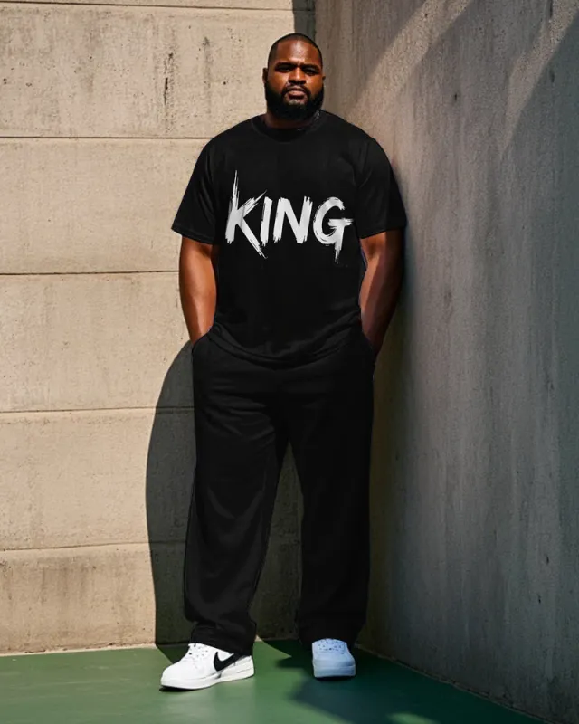 Men's Casual Streetwear KING Printed Big & Tall Short Sleeve T-shirt Pants 2-Piece Set sold by Biggmans
