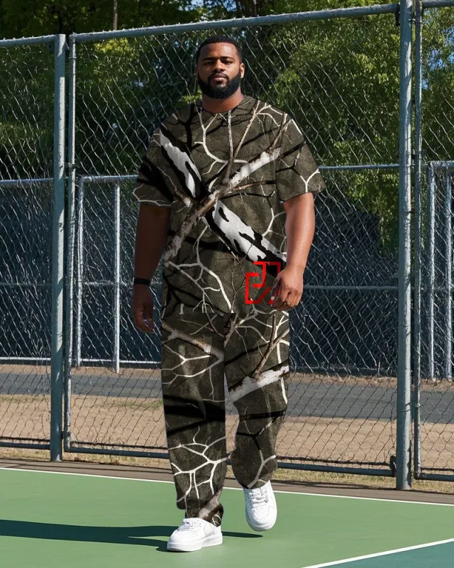 Men's Big & Tall Natural Style Retro Branch Printed Casual Short Sleeve T-shirt Pants 2-piece Set sold by Biggmans