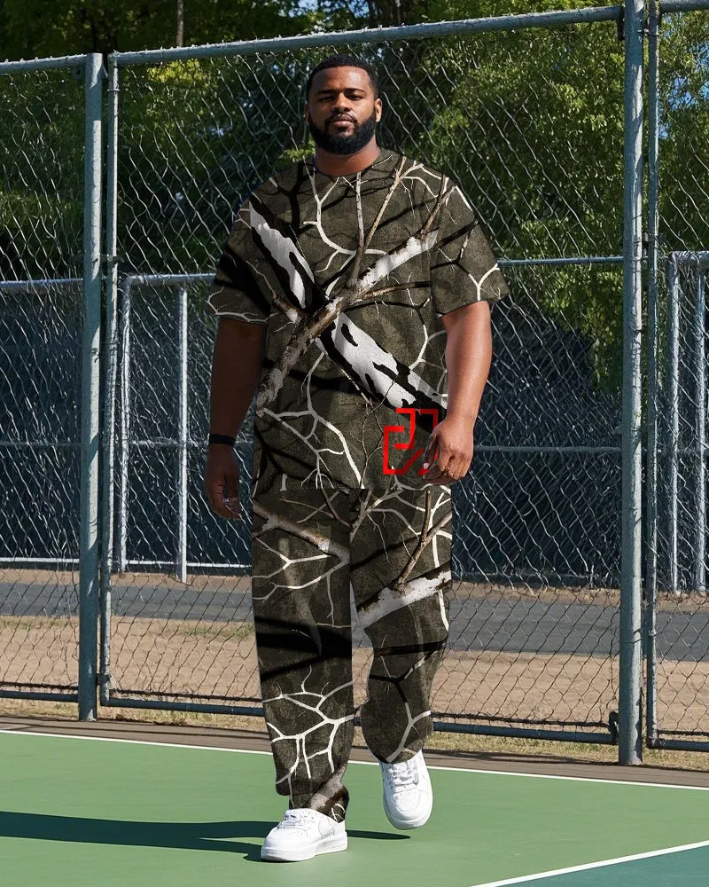 Men's Big & Tall Natural Style Retro Branch Printed Casual Short Sleeve T-shirt Pants 2-piece Set sold by Biggmans