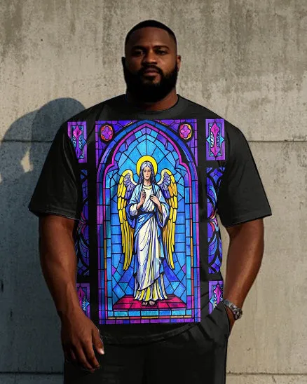 Big Men's Outdoor Retro Mural Savior Printed 2-Piece Short Sleeve T-shirt Pants Set sold by Biggmans product image thumbnail 2