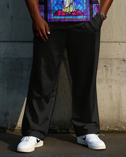 Big Men's Outdoor Retro Mural Savior Printed 2-Piece Short Sleeve T-shirt Pants Set sold by Biggmans product image thumbnail 3