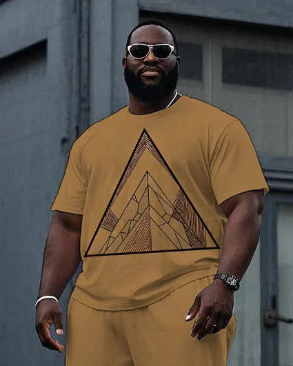 Big Men's Simple Retro Triangle Pattern Printed Short Sleeve T-shirt Pants 2-Piece Set sold by Biggmans product image thumbnail 2