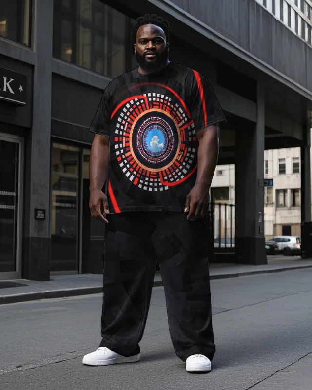 Men's Casual Abstract Vortex Square Pattern Printed Short Sleeve T-shirt Pants 2-Piece Set sold by Biggmans