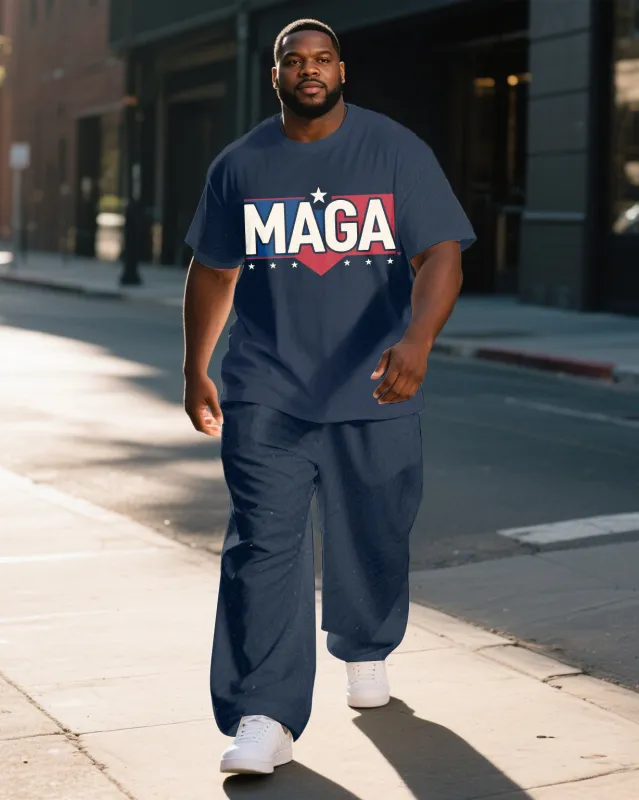Men's Big & Tall America Theme Simple MAGA Printed Outdoor Short Sleeve T-shirt Pants Set sold by Biggmans