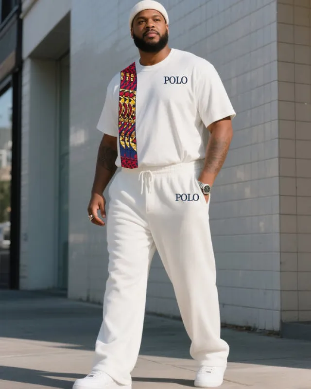 Big Boy Daily Casual Simple African Impression Print Striped Short Sleeve Trousers Suit sold by Biggmans