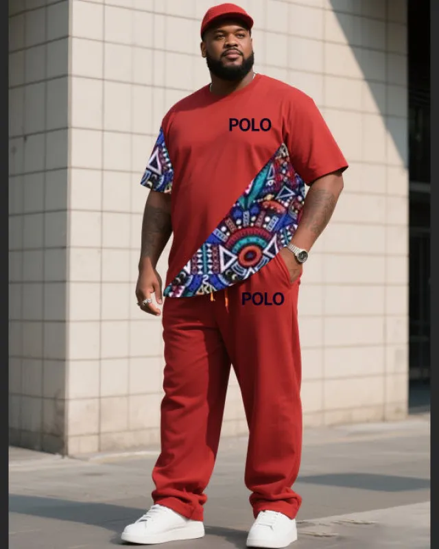 Big Boy Daily Casual Chinese Red Creative Stitching Texture Polo English Short-sleeved Trousers Suit sold by Biggmans