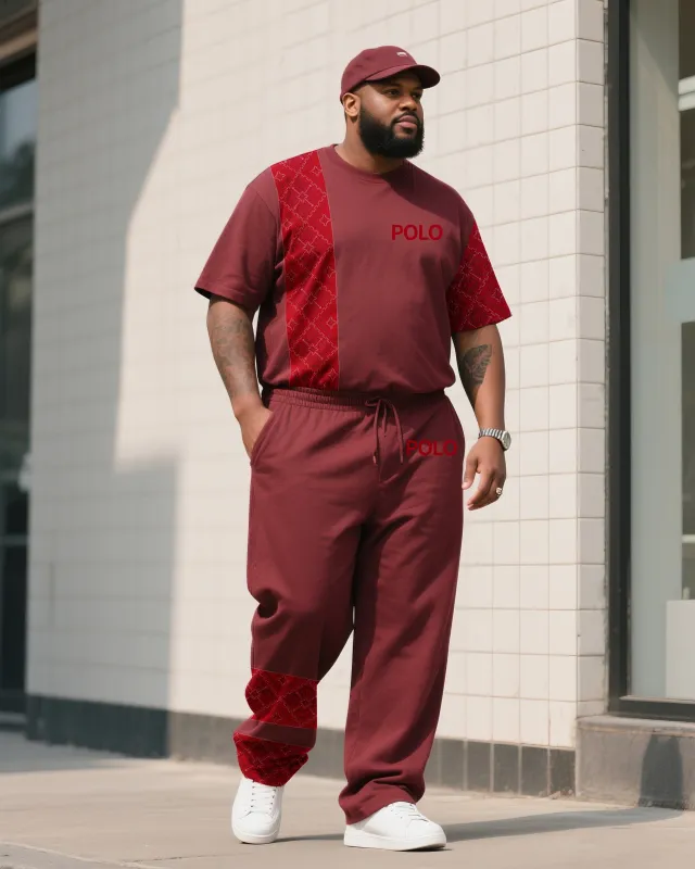 Big Boy Daily Casual Retro Printing Creative Stitching Texture Polo English Short-sleeved Trousers Suit sold by Biggmans