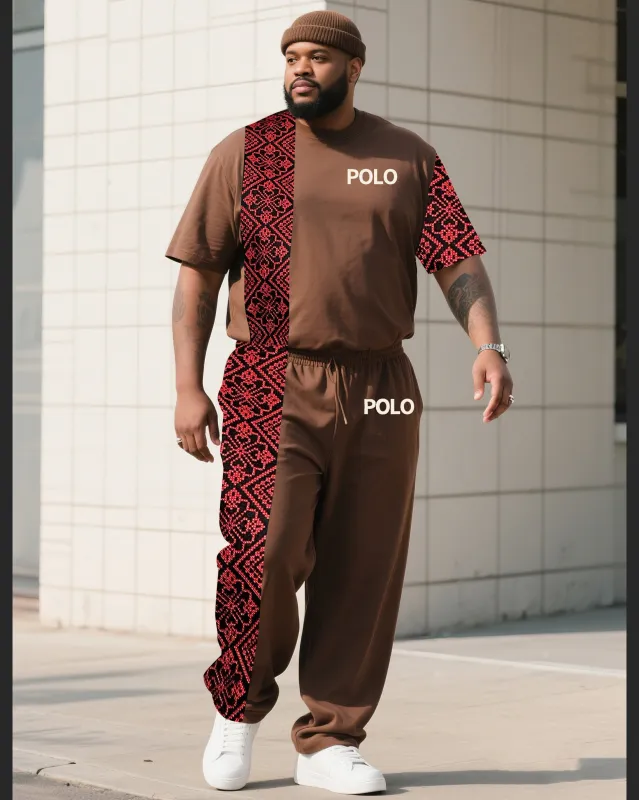 Big Boy Daily Leisure Retro Impression Painting Creative Stitching Texture POLO English Short-sleeved Trousers Suit sold by Biggmans