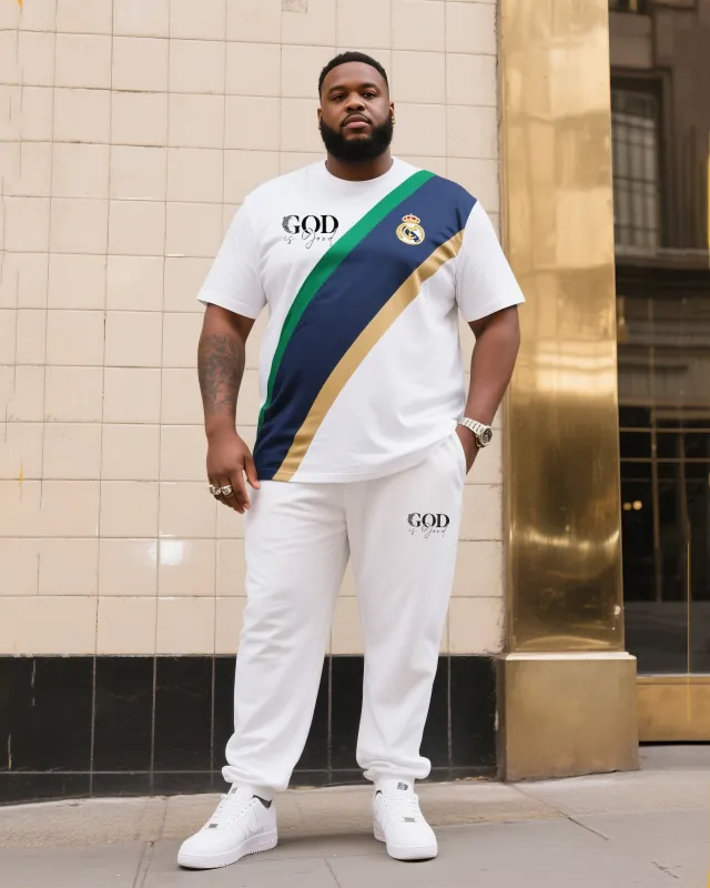 Big Boy Casual Sports Football Fans Clothes Creative Stripe Crewneck Short Sleeve T-shirt Trousers Suit sold by Biggmans