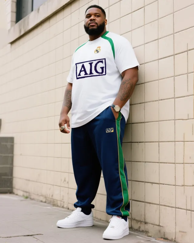 Big Boy Casual Sports Football Style Creative Stripe Crewneck Short Sleeve T-shirt Trousers Suit sold by Biggmans
