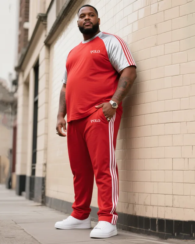 Big Boy Daily Casual Fox Red Striped Silver White Round Neck Short Sleeve T-Shirt Striped Trousers Suit sold by Biggmans