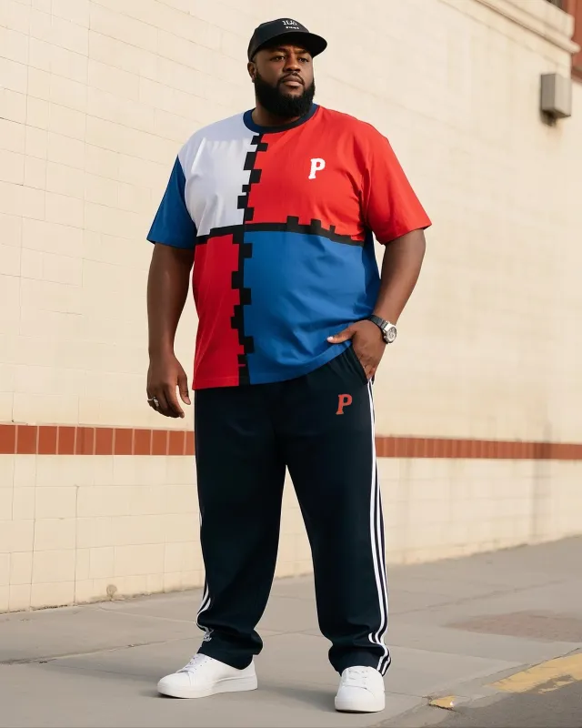 Big Boy Daily Casual Simple Classic Geometric Red Blue White Color Collar Short Sleeve T-Shirt Striped Trousers sold by Biggmans