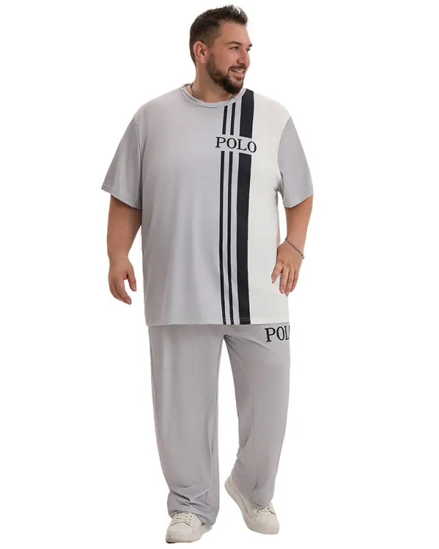 Men's Big & Tall White & Grey Colorblock Short-sleeved T-shirt Trousers Set sold by Biggmans