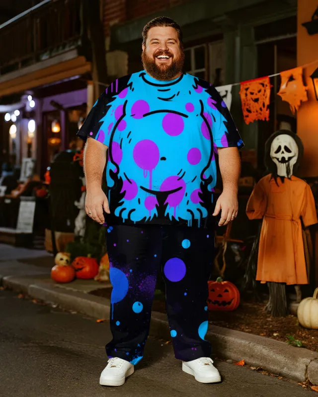 Big & Tall Men's Halloween Blue Polo Dot Plush Graffiti Cosplay Printed T-Shirt Trousers Suit sold by Biggmans