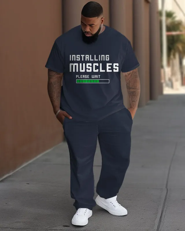 Men's Plus Size Installing Muscles Print T-Shirt Trousers Suit sold by Biggmans