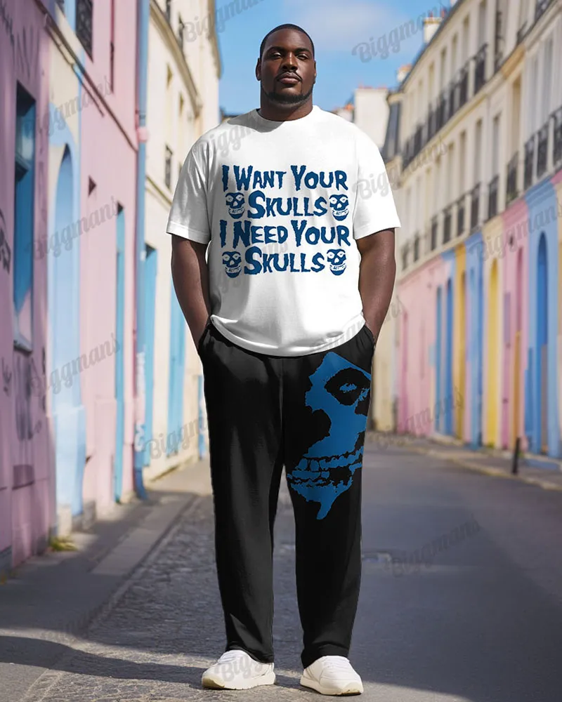 Men's Plus Size Street Fashion Rock Skull Alphabet Print T-Shirt Trousers Suit sold by Biggmans