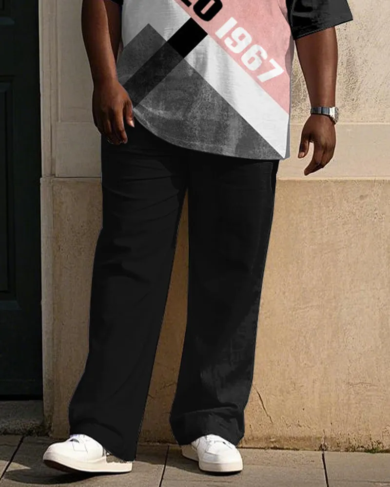 Men's Plus Size Gray Pink Black Simple POLO1967 Geometric Print T-shirt Trousers Suit sold by Biggmans product image thumbnail 4