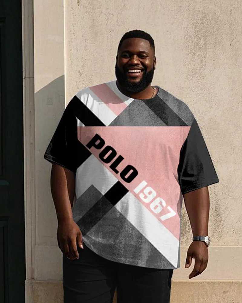 Men's Plus Size Gray Pink Black Simple POLO1967 Geometric Print T-shirt Trousers Suit sold by Biggmans product image thumbnail 2