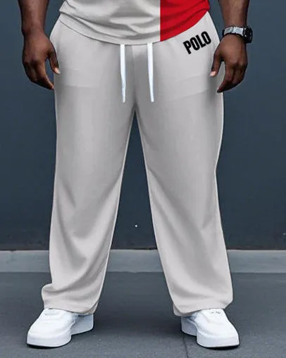Big Men's Simple Red and White Color Block POLO Printed Short Sleeve T-shirt Drawstring Pants Set sold by Biggmans product image thumbnail 3