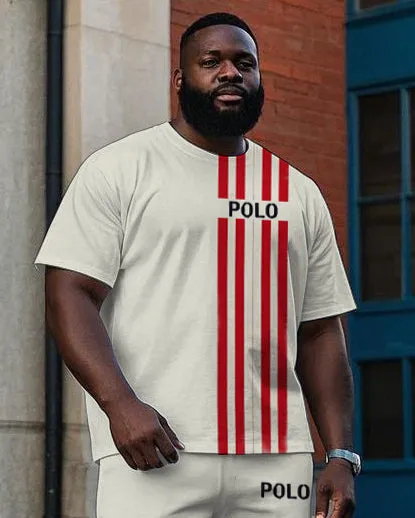 Big Men's Simple Fashion Red Stripe POLO Letter Printed Casual Short Sleeve T-shirt Pants Set sold by Biggmans product image thumbnail 2