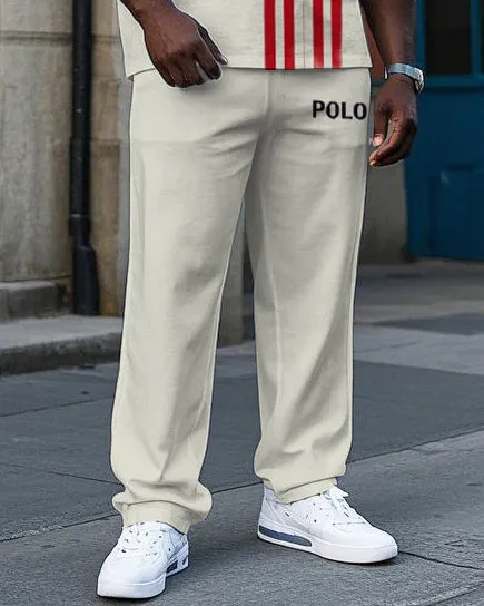 Big Men's Simple Fashion Red Stripe POLO Letter Printed Casual Short Sleeve T-shirt Pants Set sold by Biggmans product image thumbnail 3