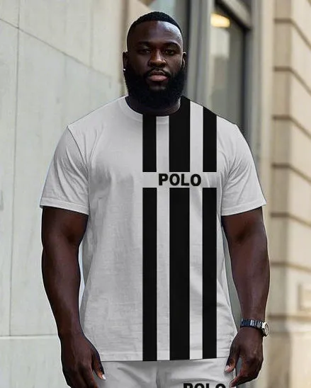 Big Men's Simple Sporty Black Stripe POLO Letter Printed Fashion Short Sleeve T-shirt Pants Set sold by Biggmans product image thumbnail 2