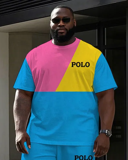 Big and Tall Men's Colorful Color Block POLO Letter Printed Casual Short Sleeve T-shirt Pants Set sold by Biggmans product image thumbnail 2