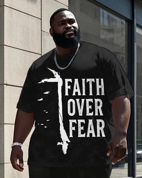 Men's Round Neck Retro FAITH OVER FEAR Printed Big & Tall Short Sleeve T-shirt Pants Set sold by Biggmans product image thumbnail 2