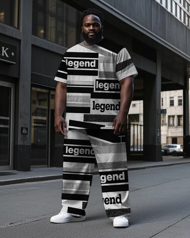 Men's Casual Legend Stripe Splicing Style Short Sleeve T-shirt Pants 2-Piece Set sold by Biggmans